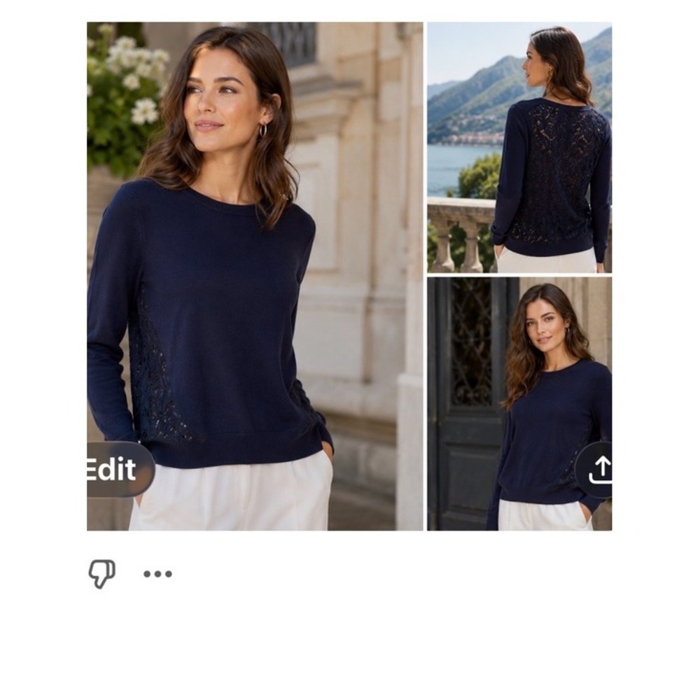 Diane von Furstenberg Navy Blue Lace Back Crewneck Sweater Long Sleeve Navy M